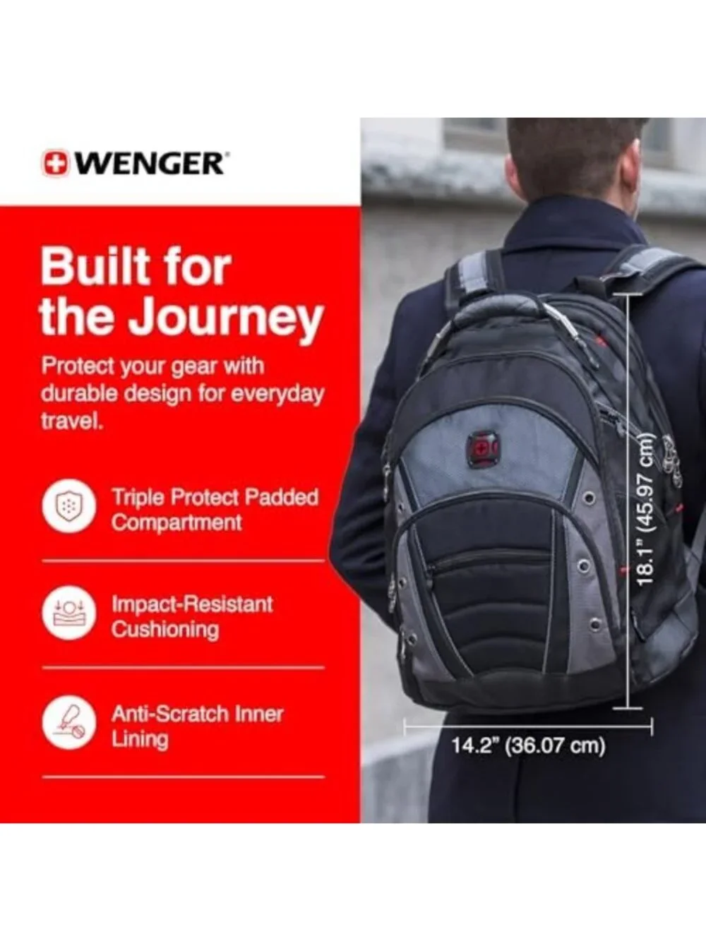 Stylish 16-Inch Laptop Backpack for Men & Women, Black/Grey, Durable & Versatile